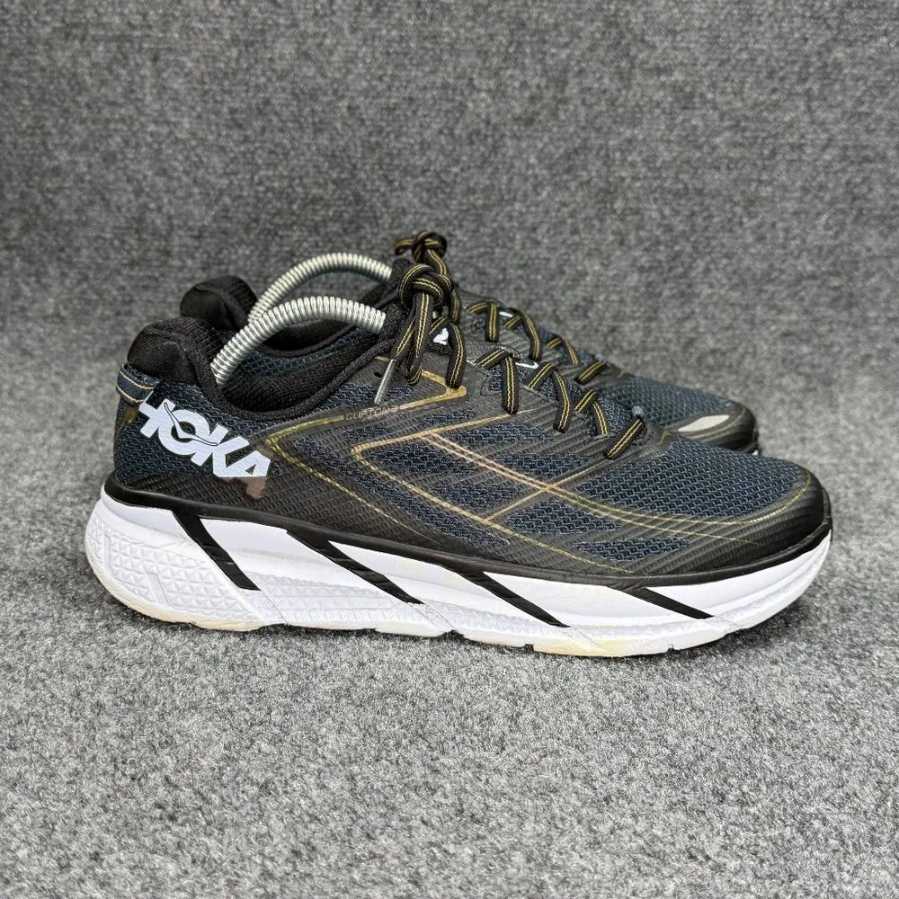 Hoka Clifton 3 Running Shoes Men's 9.5 Black Gold Athletic Run Training Sneakers